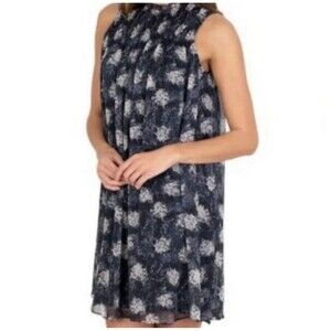 Joie Limited Edition Sleeveless Sheer Overlay Mini Dress Baltic Print Blue